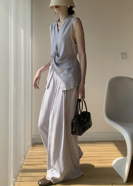 Lace V Cotton Two Solid Neck Set Purple Piece Up Light Summer FashionChic