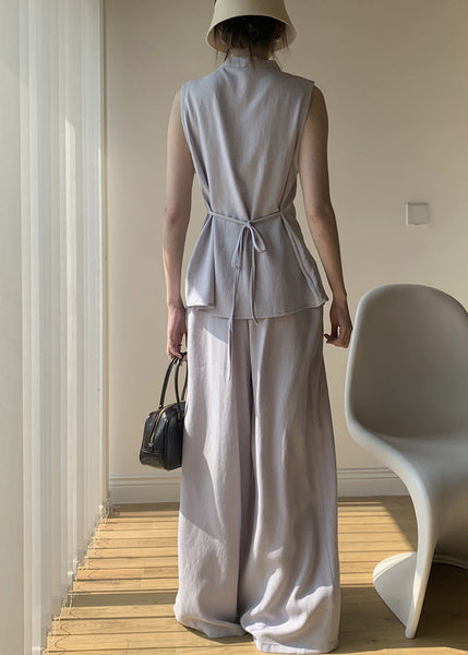 Lace V Cotton Two Solid Neck Set Purple Piece Up Light Summer FashionChic