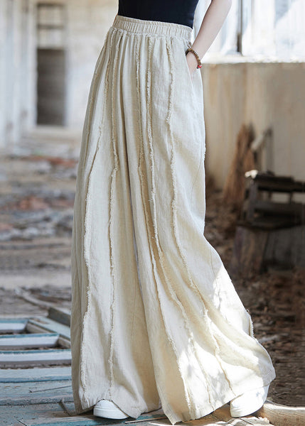 Linen Solid Pockets Linen Wide Leg Pants High Waist QE047 MZF-LPTS240927