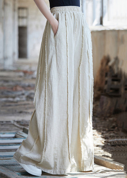 Linen Solid Pockets Linen Wide Leg Pants High Waist QE047 MZF-LPTS240927