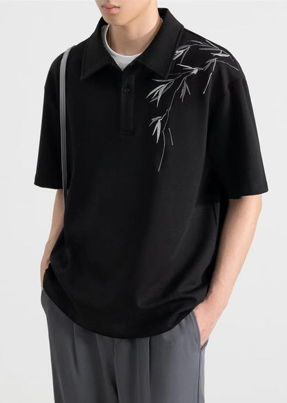 Loose Cotton Mens Apricot Shirt Polo Button Print Summer FashionChic