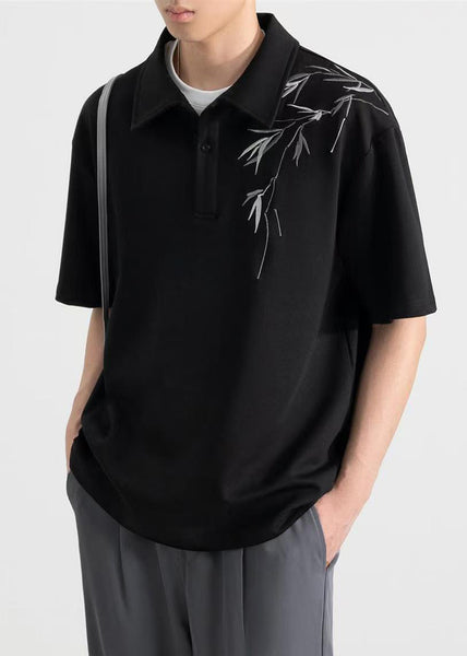 Loose Cotton Mens Apricot Shirt Polo Button Print Summer FashionChic