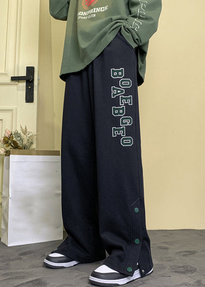Loose Apricot Letter Button Side Open Warm Fleece Mens Pants Winter WA042 MENP241110