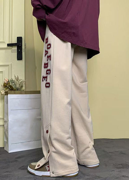 Loose Apricot Letter Button Side Open Warm Fleece Mens Pants Winter WA042 MENP241110