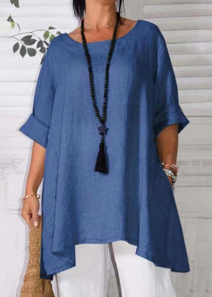 Loose Apricot O Neck Pockets Linen T Shirts Half Sleeve FF048 MZF-HTP240607