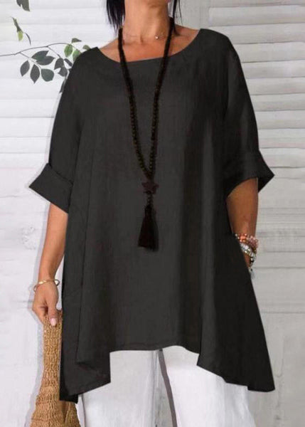 Loose Apricot O Neck Pockets Linen T Shirts Half Sleeve FF048 MZF-HTP240607