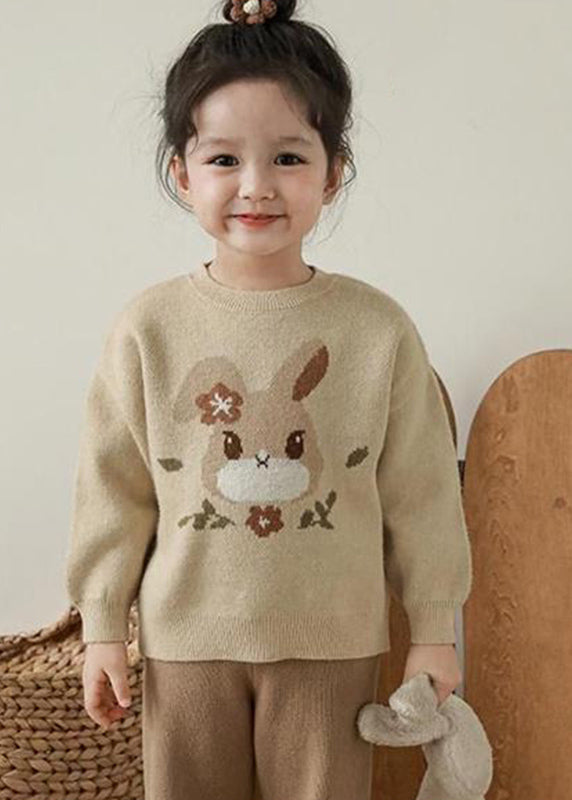 Loose Apricot O-Neck Print Cotton Knit Kids Sweater Winter WL037 MM-RCTZ-NTGP241120