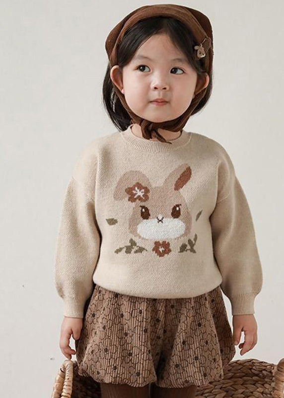 Loose Apricot O-Neck Print Cotton Knit Kids Sweater Winter WL037 MM-RCTZ-NTGP241120