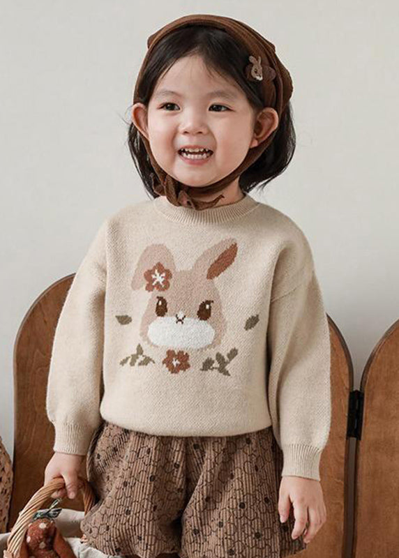 Loose Apricot O-Neck Print Cotton Knit Kids Sweater Winter WL037 MM-RCTZ-NTGP241120