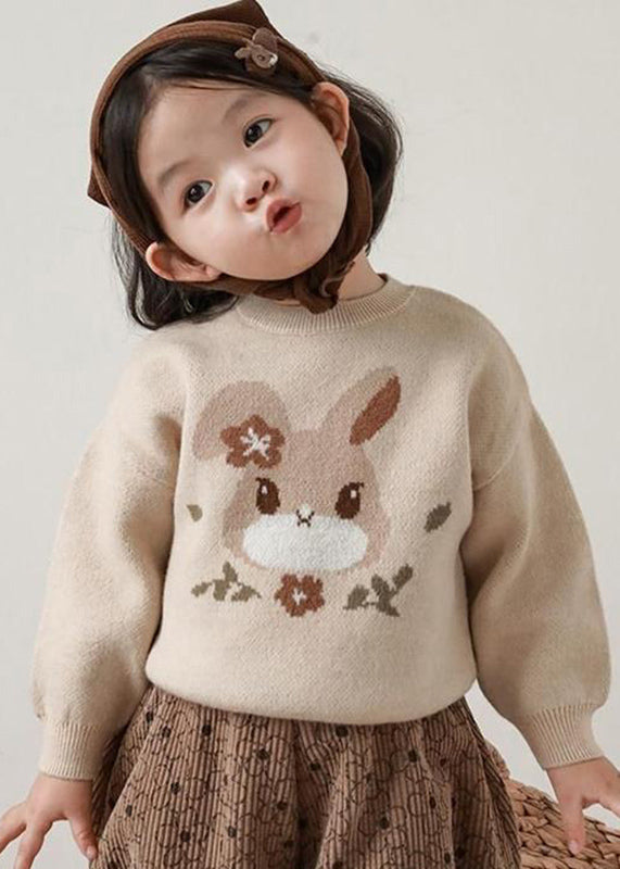 Loose Apricot O-Neck Print Cotton Knit Kids Sweater Winter WL037 MM-RCTZ-NTGP241120