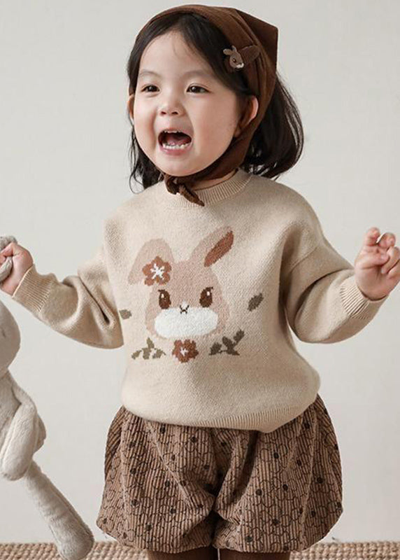 Loose Apricot O-Neck Print Cotton Knit Kids Sweater Winter WL037 MM-RCTZ-NTGP241120