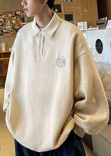 Cotton Sweatshirt Peter Loose TC027 Spring Pan Button Apricot Men Collar