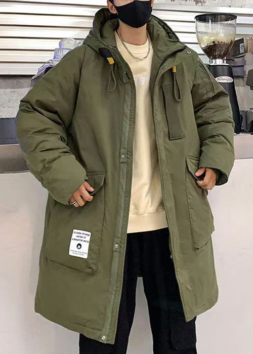 Loose Army Green Hooded Zippered Pockets Duck Down Men Down Coats WinterRM016 ABC