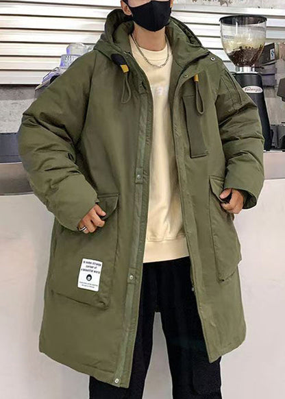 Loose Army Green Hooded Zippered Pockets Duck Down Men Down Coats WinterRM016 ABC