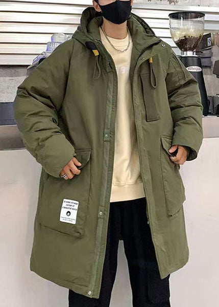 Loose Army Green Hooded Zippered Pockets Duck Down Men Down Coats WinterRM016 ABC