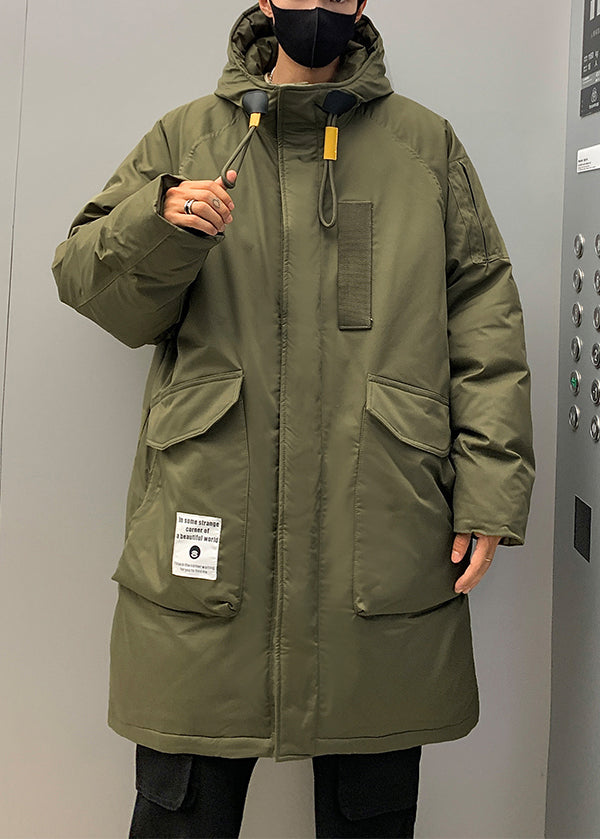 Loose Army Green Hooded Zippered Pockets Duck Down Men Down Coats WinterRM016 ABC