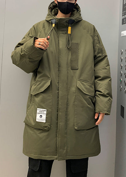 Loose Army Green Hooded Zippered Pockets Duck Down Men Down Coats WinterRM016 ABC