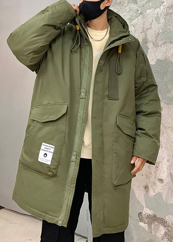 Loose Army Green Hooded Zippered Pockets Duck Down Men Down Coats WinterRM016 ABC