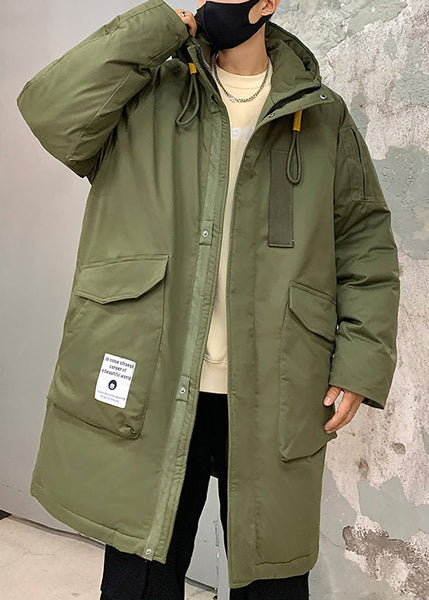 Loose Army Green Hooded Zippered Pockets Duck Down Men Down Coats WinterRM016 ABC