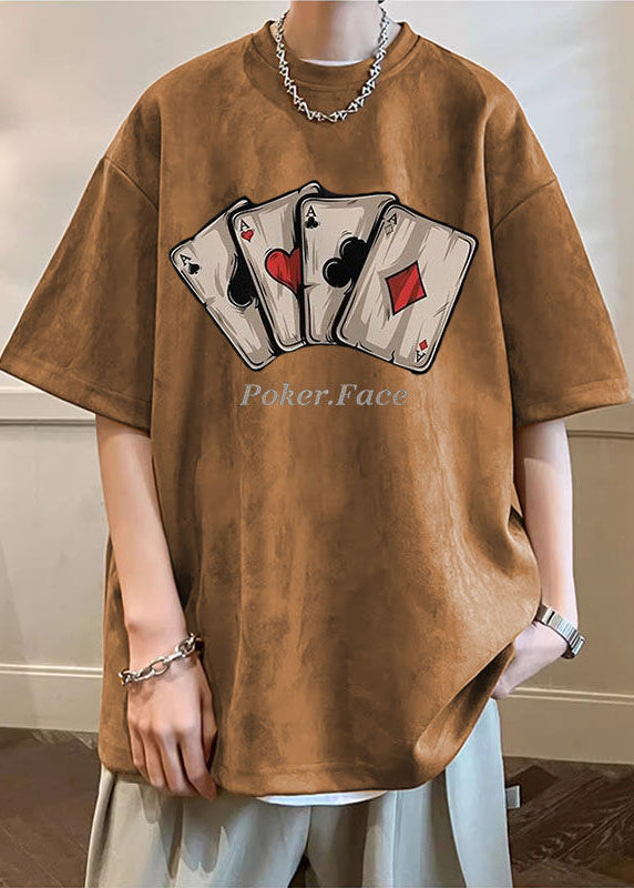 Shirts Green O T Neck Faux Loose Print Summer Army Suede Men FashionChic