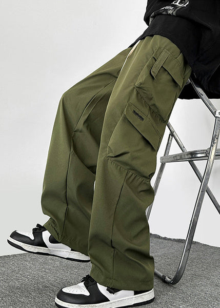 Drawstring Green Cotton Pockets Loose Army Mens Casual Pants FashionChic