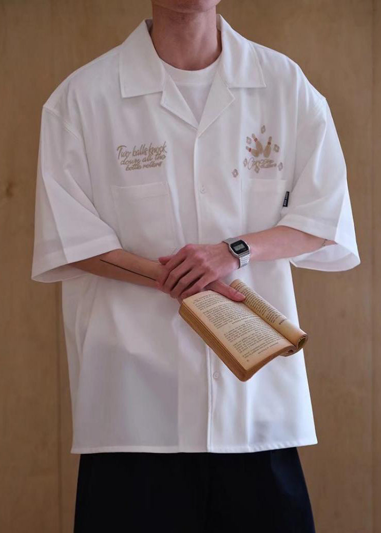 Shirts Army Half Sleeve Green Ice Men Pockets Loose Print Silk FashionChic