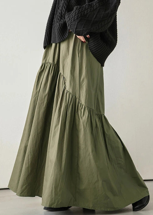 Skirt Spring Cotton Waist Green Elastic Loose Army Wrinkled FashionChic