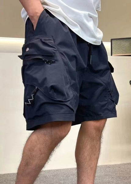 Green Zip Shorts Cotton Loose Up Mens Elastic Pockets Army Waist FashionChic