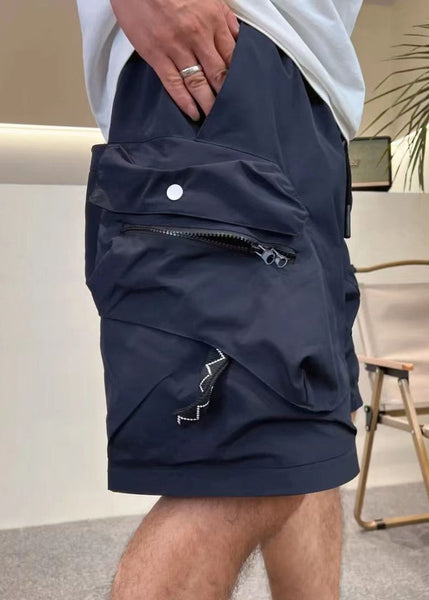 Green Zip Shorts Cotton Loose Up Mens Elastic Pockets Army Waist FashionChic