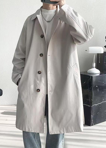 Loose Beige Button Pockets Side Open Cotton Mens Coat Spring YQ008 ABC