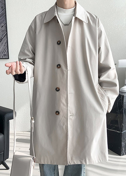 Loose Beige Button Pockets Side Open Cotton Mens Coat Spring YQ008 ABC