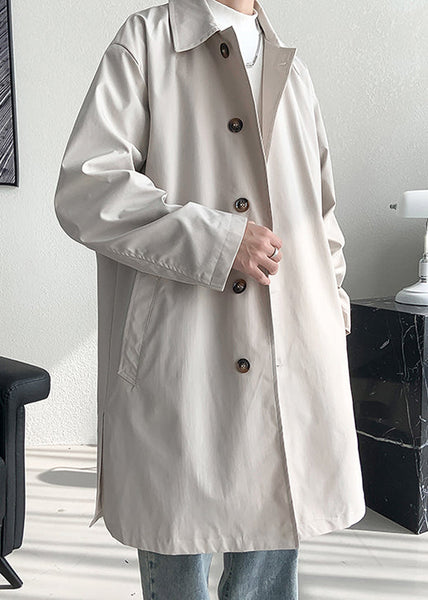 Loose Beige Button Pockets Side Open Cotton Mens Coat Spring YQ008 ABC