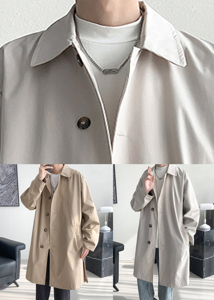 Loose Beige Button Pockets Side Open Cotton Mens Coat Spring YQ008 ABC
