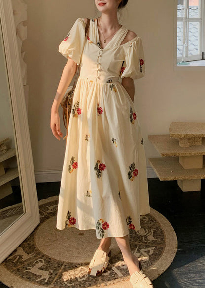 Loose Beige Embroidered False Two Pieces Cotton Dresses Summer ZL020 SH-LF-SDL240621