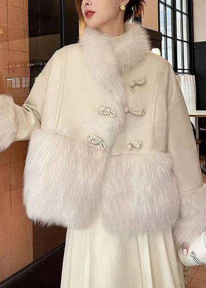 Loose Beige Fur Collar Patchwork Duck Down Down Coat Winter RC006 ABC