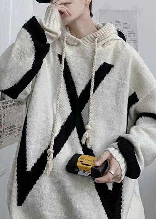 Loose Beige Hooded Cozy Knit Men Sweaters Winter RP065 ABC