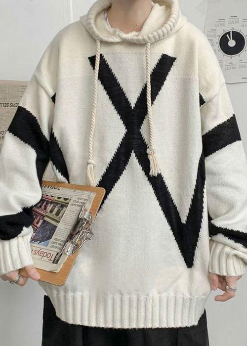 Loose Beige Hooded Cozy Knit Men Sweaters Winter RP065 ABC