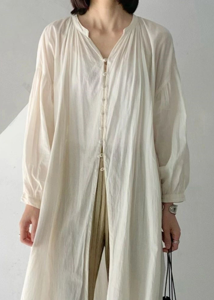 Loose Beige O-Neck Button Long UPF 50+ Coat Long Sleeve VB1049 Ada Fashion