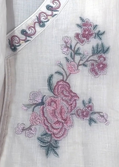 Set Two Lace Fall Loose Embroidered Pieces Neck Beige Linen O Up FashionChic