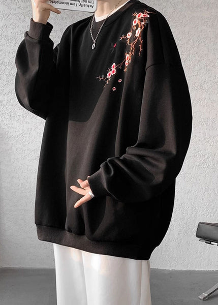 Loose Beige O Neck Embroideried Cotton Men Pullover Sweatshirts Fall WJ036 MENSS241119