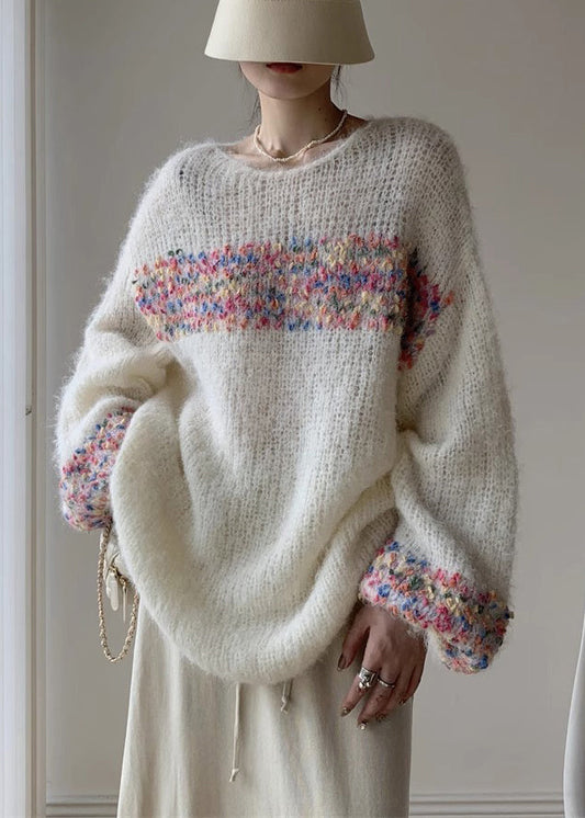 Loose Beige O Neck Hollow Out Knit Sweaters Winter WK041 OM-SW241119