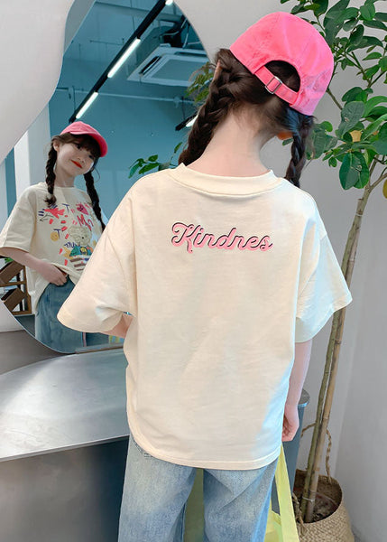Loose Beige O-Neck Print Kids T Shirts Summer SS1012 MM-RCTZ-STP240601