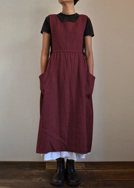 Loose Beige Pockets High Waist Linen Dress Sleeveless FF040 MZF-SDL240607