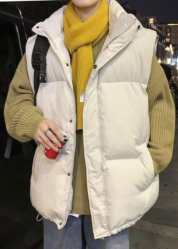 Loose Beige Zippered Pockets Drawstring Cotton Filled Men Waistcoat Winter RN014 ABC