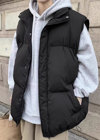 Loose Beige Zippered Pockets Drawstring Cotton Filled Men Waistcoat Winter RN014 ABC