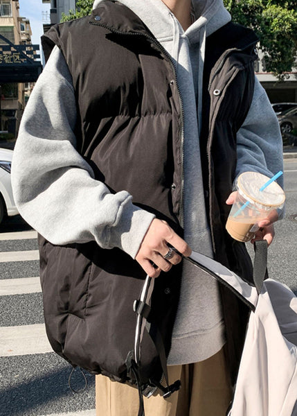 Loose Beige Zippered Pockets Drawstring Cotton Filled Men Waistcoat Winter RN014 ABC