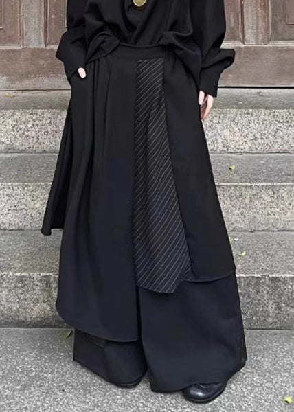 Loose Black Asymmetrical High Waist Men Wide Leg Pants Summer TR023 MZF-MENP240727