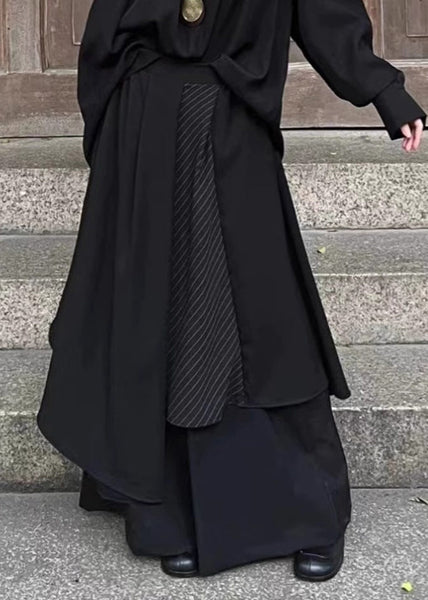 Loose Black Asymmetrical High Waist Men Wide Leg Pants Summer TR023 MZF-MENP240727