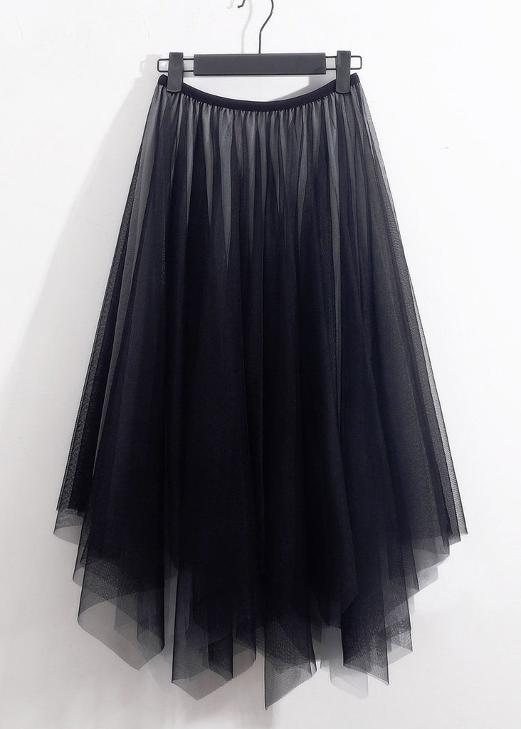 Loose Black Asymmetrical High Waist Tulle Skirt Summer Ada Fashion