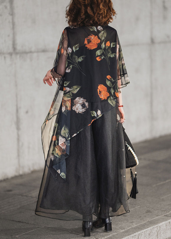 Pieces Ruffled Tulle Set Half Black Print Asymmetrical Loose Two FashionChic